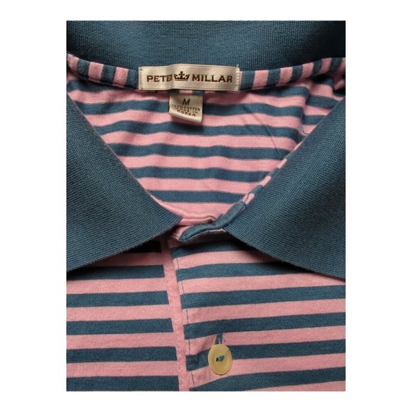 Peter Millar Polo Shirt Men's Size M Pink Striped - Picture 11 of 11